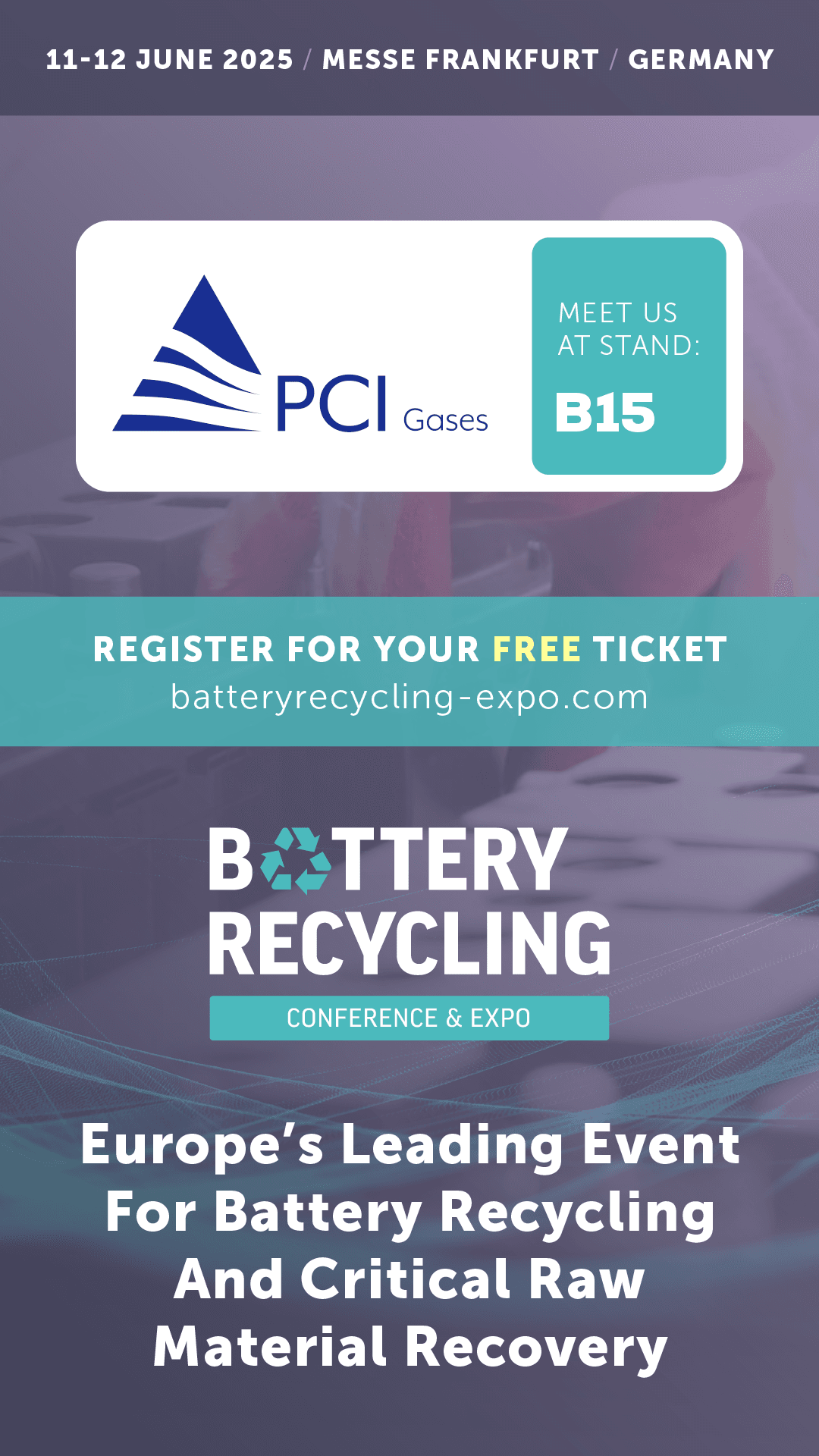 PCI Gases to Exhibit at Battery Recycling Conference & Expo 2025